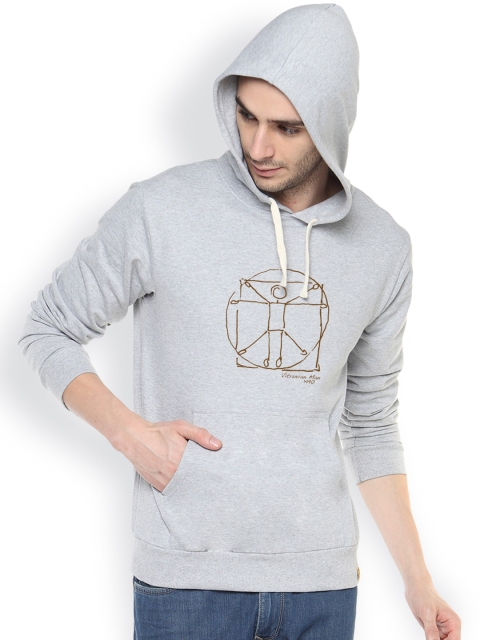 

Campus Sutra Grey Printed Hooded Sweatshirt