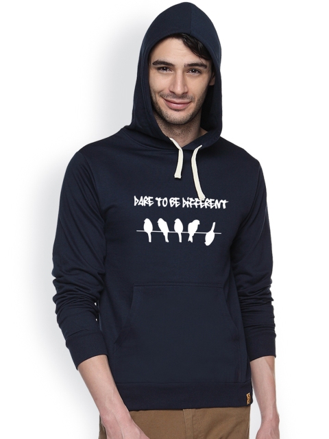 

Campus Sutra Navy Printed Hooded Sweatshirt, Navy blue