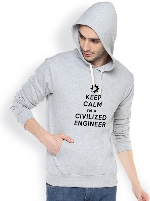 

Campus Sutra Grey Printed Hooded Sweatshirt