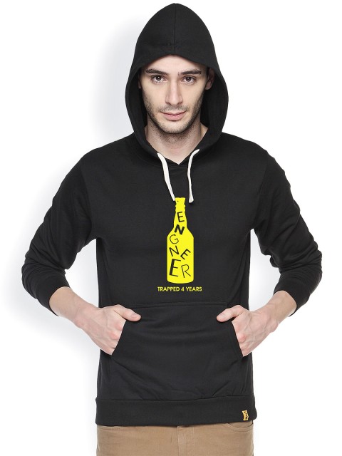 

Campus Sutra Black Printed Hooded Sweatshirt