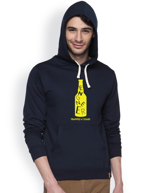 

Campus Sutra Navy Printed Hooded Sweatshirt, Navy blue