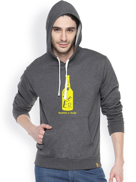 

Campus Sutra Grey Printed Hooded Sweatshirt