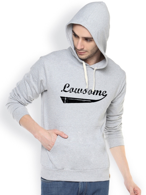 

Campus Sutra Grey Printed Hooded Sweatshirt
