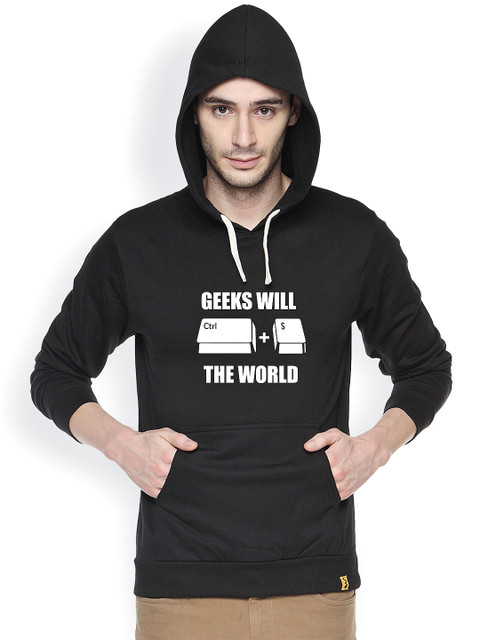 

Campus Sutra Black Printed Hooded Sweatshirt