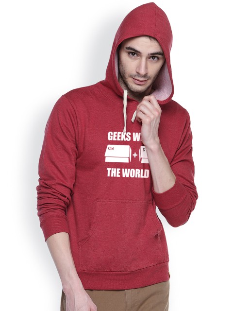

Campus Sutra Maroon Hooded Sweatshirt
