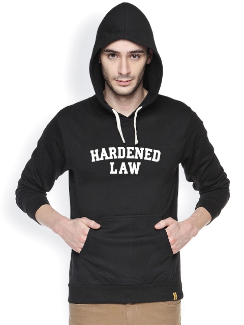 

Campus Sutra Black Printed Hooded Sweatshirt