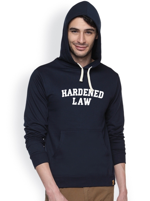 

Campus Sutra Navy Printed Hooded Sweatshirt, Navy blue