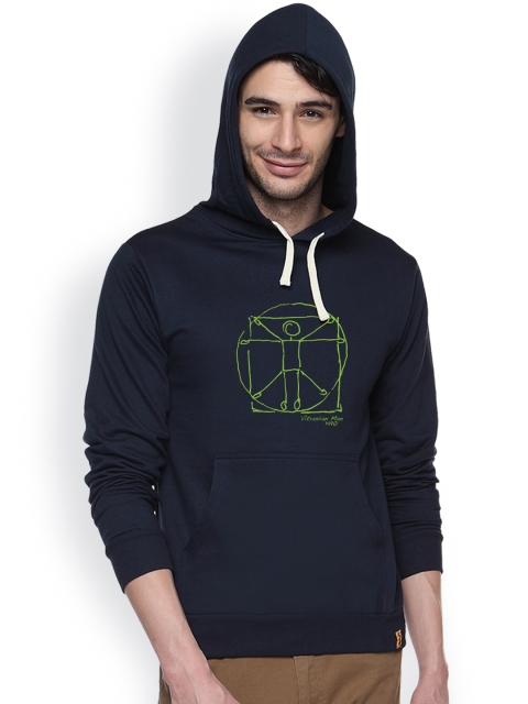 

Campus Sutra Navy Printed Hooded Sweatshirt, Navy blue