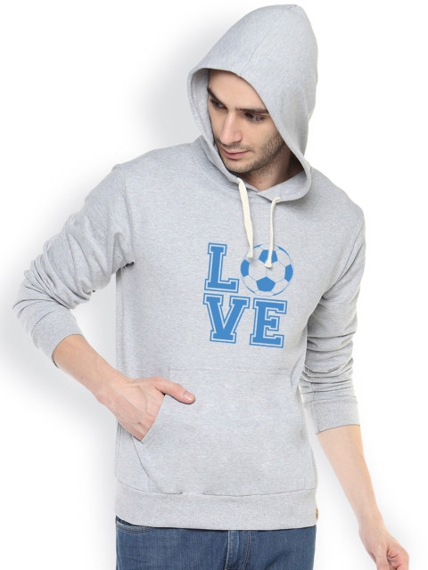 

Campus Sutra Grey Printed Hooded Sweatshirt