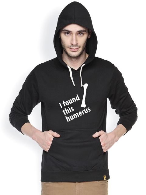 

Campus Sutra Black Printed Hooded Sweatshirt