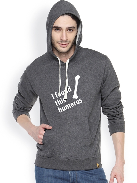 

Campus Sutra Grey Printed Hooded Sweatshirt