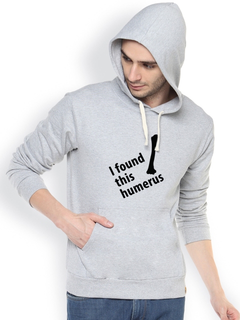 

Campus Sutra Grey Printed Hooded Sweatshirt