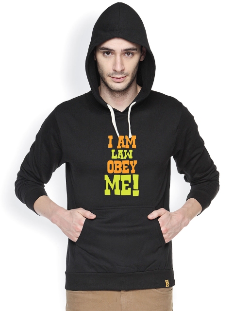 

Campus Sutra Black Printed Hooded Sweatshirt