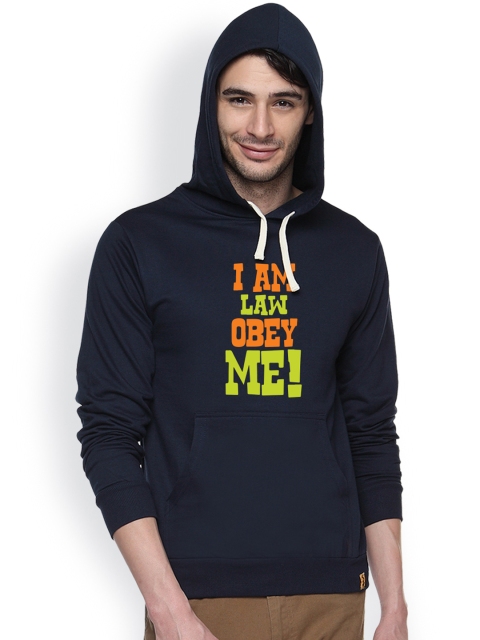 

Campus Sutra Navy Printed Hooded Sweatshirt, Navy blue