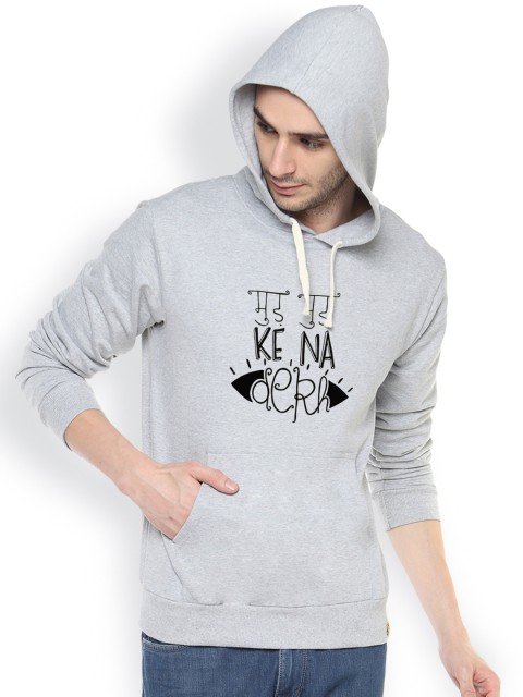 

Campus Sutra Grey Printed Hooded Sweatshirt