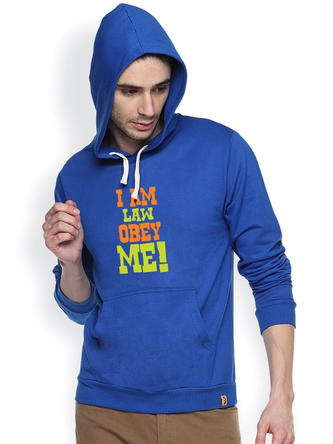 

Campus Sutra Blue Printed Hooded Sweatshirt