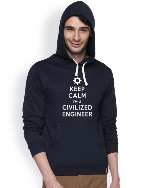 

Campus Sutra Navy Printed Hooded Sweatshirt, Navy blue