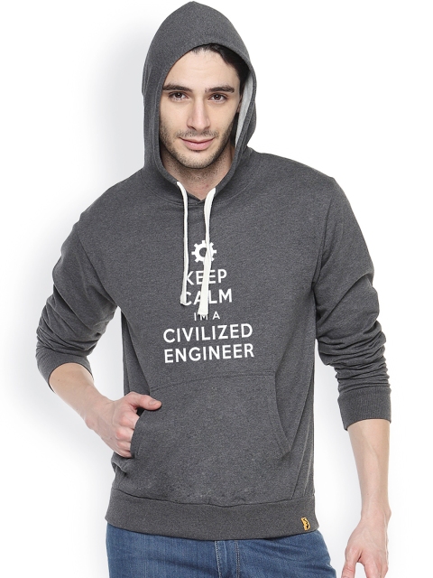 

Campus Sutra Grey Printed Hooded Sweatshirt