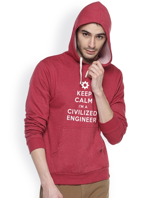 

Campus Sutra Maroon Printed Hooded Sweatshirt