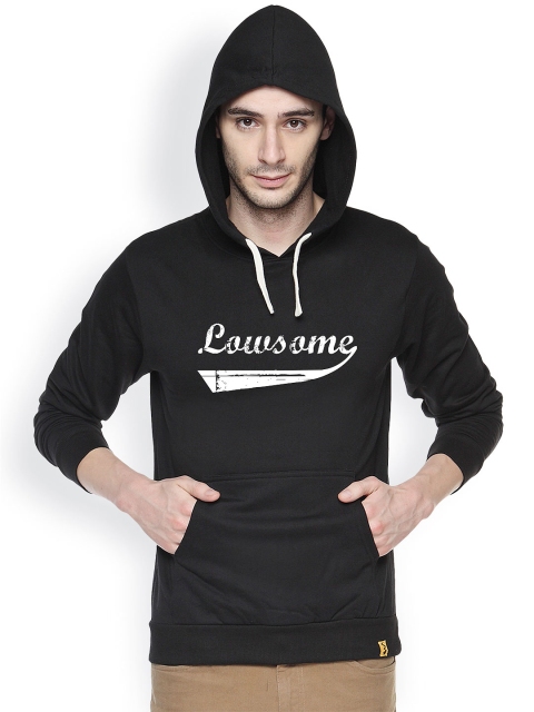 

Campus Sutra Black Printed Hooded Sweatshirt