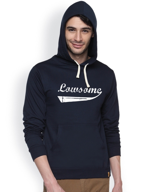 

Campus Sutra Navy Printed Hooded Sweatshirt, Navy blue