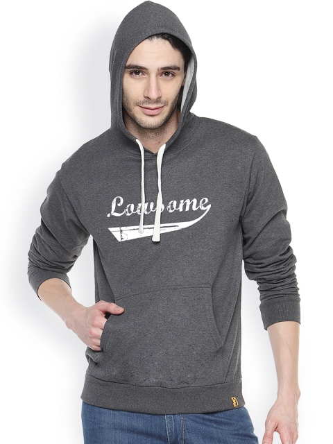 

Campus Sutra Charcoal Grey Printed Hooded Sweatshirt