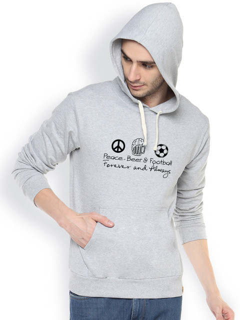 

Campus Sutra Grey Printed Hooded Sweatshirt