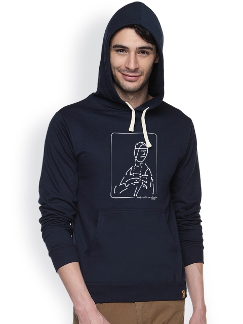 

Campus Sutra Navy Printed Hooded Sweatshirt, Navy blue