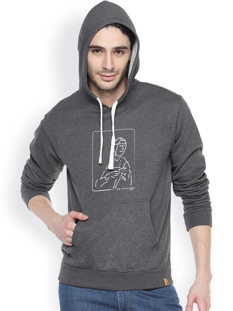 

Campus Sutra Charcoal Grey Printed Hooded Sweatshirt