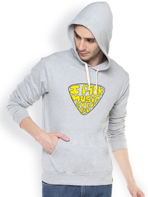 

Campus Sutra Grey Printed Hooded Sweatshirt
