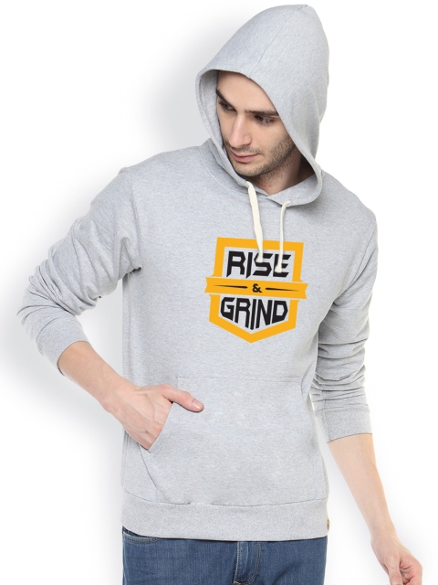 

Campus Sutra Grey Printed Hooded Sweatshirt