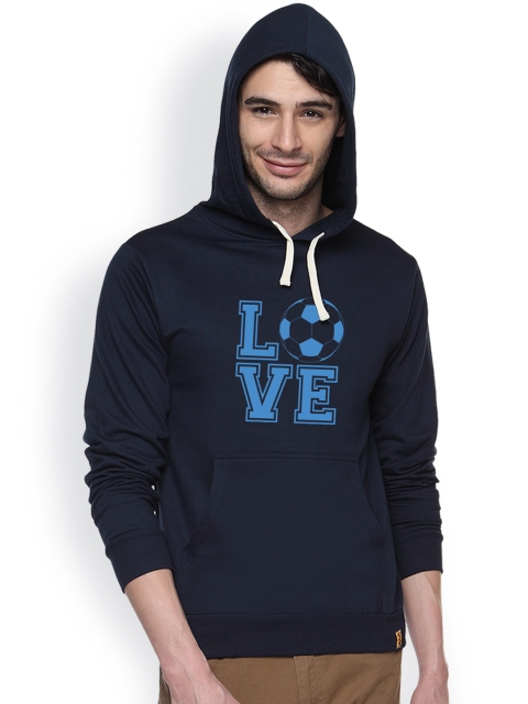 

Campus Sutra Navy Printed Hooded Sweatshirt, Navy blue