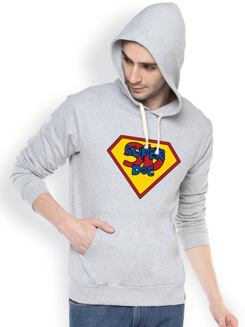 

Campus Sutra Grey Printed Hooded Sweatshirt