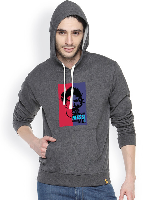 

Campus Sutra Charcoal Grey Printed Hooded Sweatshirt