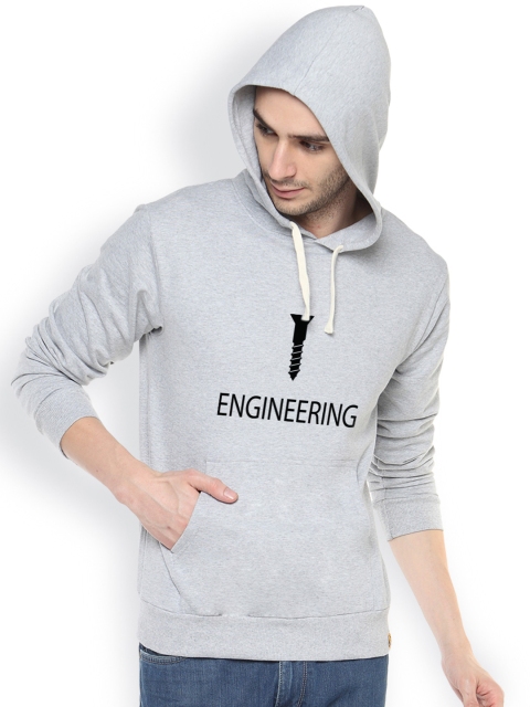 

Campus Sutra Grey Printed Hooded Sweatshirt