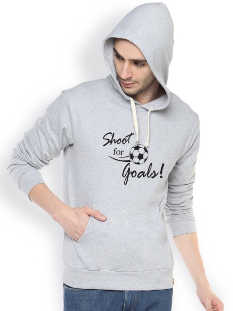 

Campus Sutra Grey Printed Hooded Sweatshirt