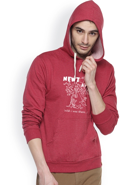 

Campus Sutra Maroon Printed Hooded Sweatshirt