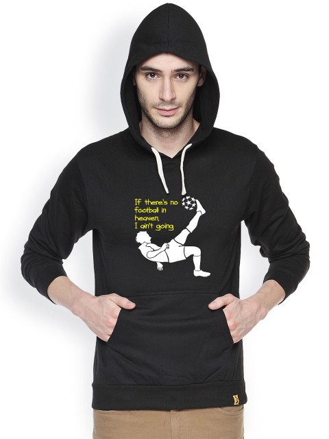 

Campus Sutra Black Printed Hooded Sweatshirt