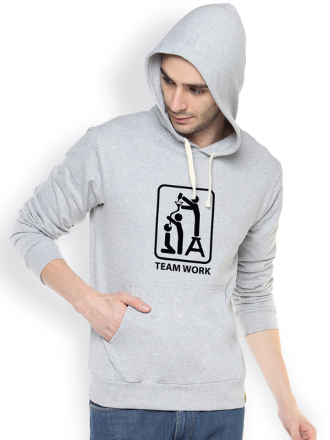 

Campus Sutra Grey Printed Hooded Sweatshirt