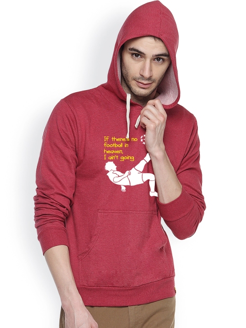 

Campus Sutra Maroon Printed Hooded Sweatshirt