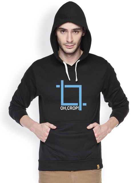 

Campus Sutra Black Printed Hooded Sweatshirt