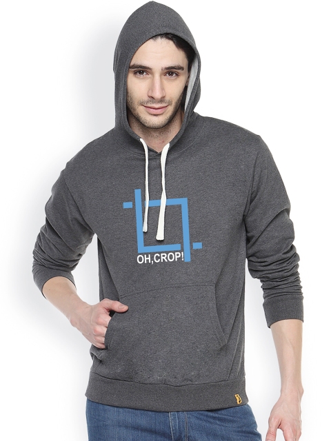 

Campus Sutra Charcoal Grey Printed Hooded Sweatshirt