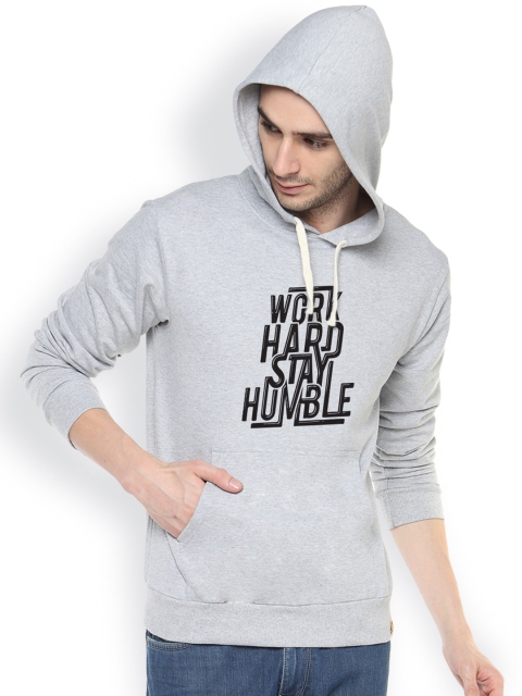 

Campus Sutra Grey Printed Hooded Sweatshirt