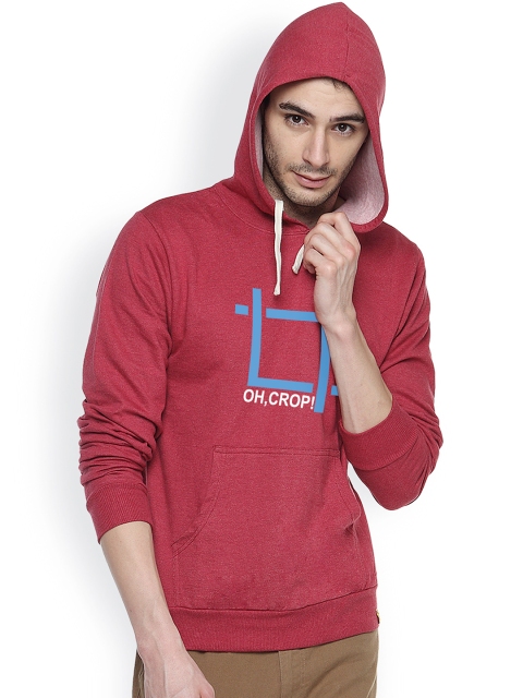 

Campus Sutra Maroon Printed Hooded Sweatshirt