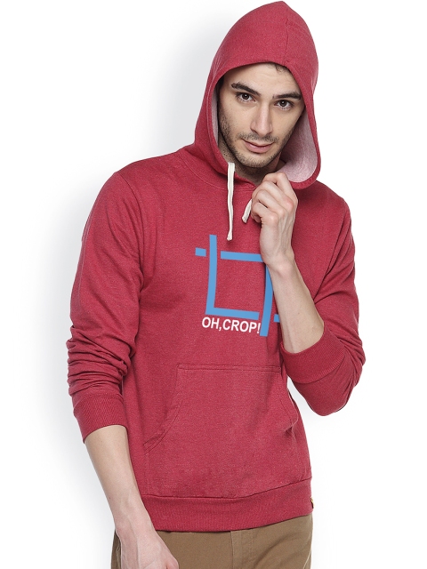 

Campus Sutra Maroon Printed Hooded Sweatshirt