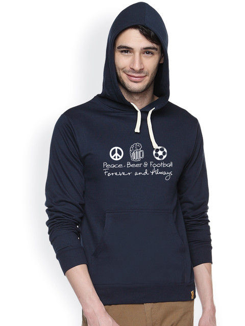 

Campus Sutra Navy Printed Hooded Sweatshirt, Navy blue