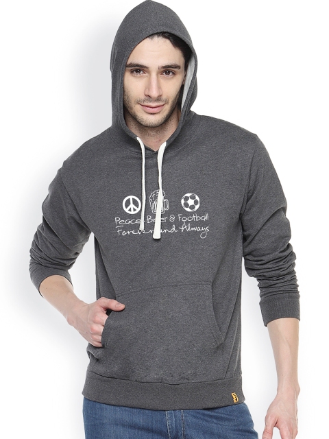 

Campus Sutra Charcoal Grey Printed Hooded Sweatshirt