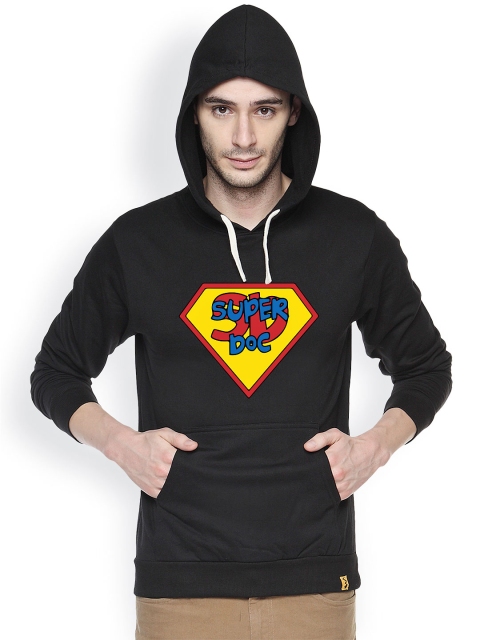 

Campus Sutra Black Printed Hooded Sweatshirt