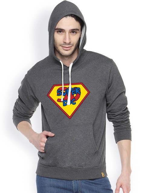 

Campus Sutra Charcoal Grey Printed Hooded Sweatshirt