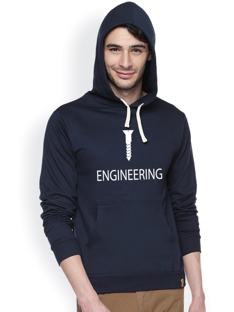 

Campus Sutra Navy Printed Hooded Sweatshirt, Navy blue